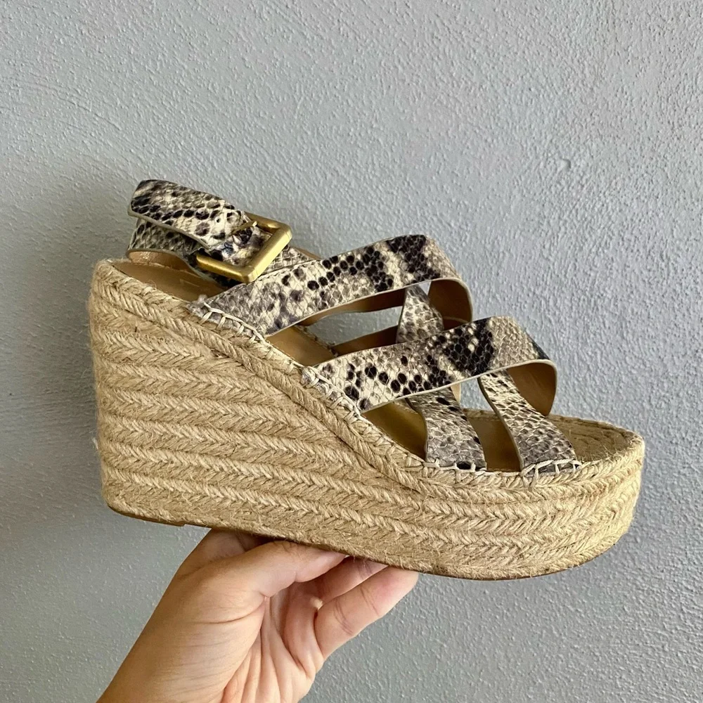 Marc Fisher Wedges Size 8.5 Espadrille Snake Print Leather Platform Mlalenni